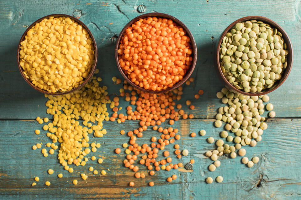 bowls of dried lentils