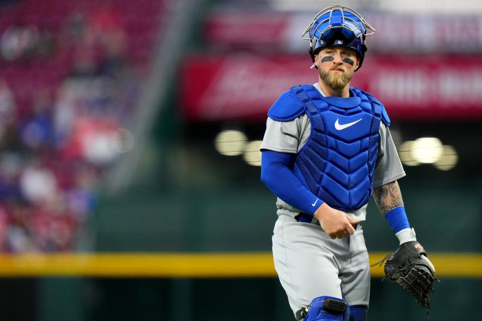 New Chicago Cubs catcher Tucker Barnhart made a big impact on Tyler Stephenson when they were teammates with the Reds. Barnhart is back in Cincinnati this week as a visitor.