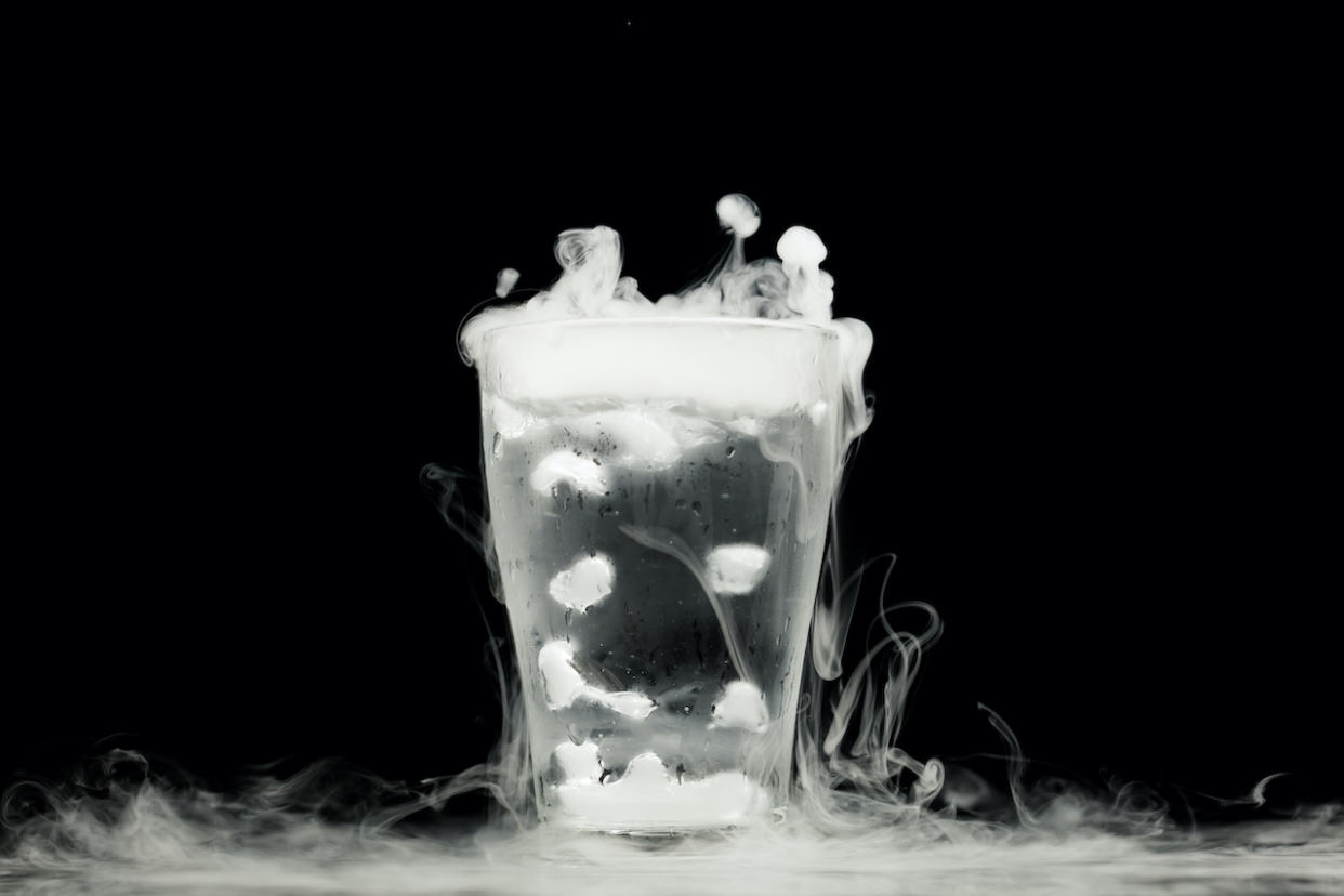  A glass of water visualized against a black background. 