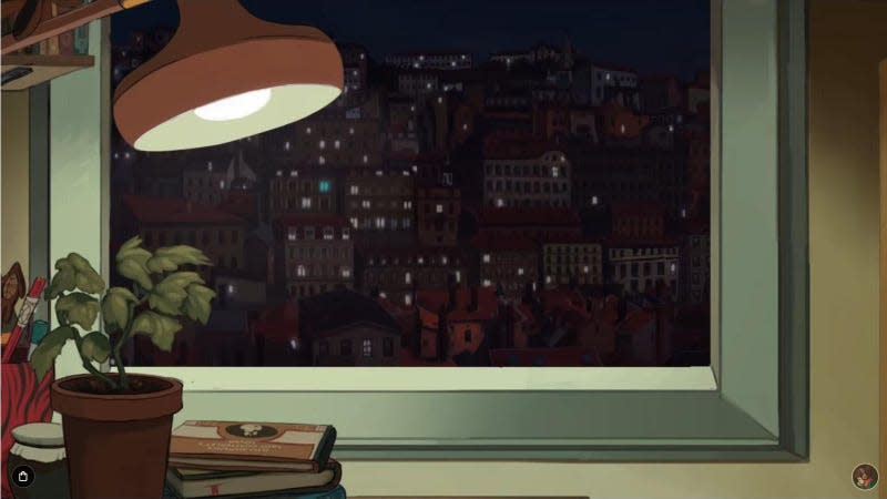 Lofi Girl's empty cartoon room overlooks Lyon, France.