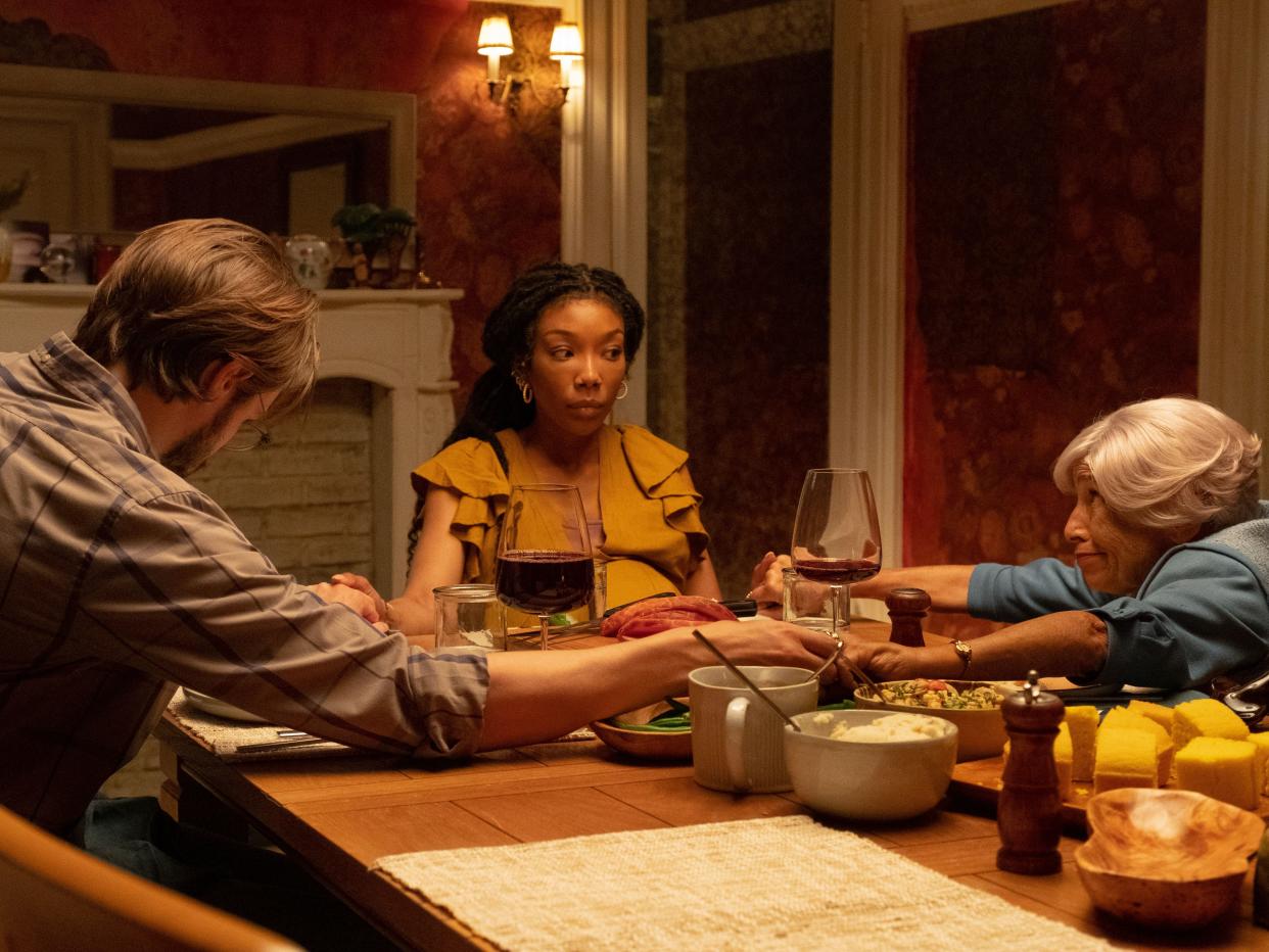 Andrew Burnap, Brandy Norwood and Kathryn Hunter in "The front room"