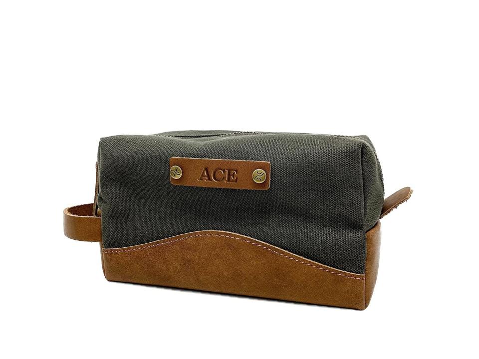 16) Personalized Leather and Canvas Dopp Kit