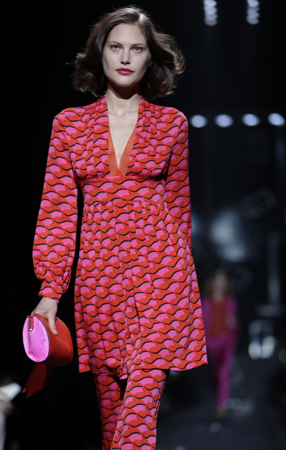 The Diane von Furstenberg Fall 2013 collection is modeled during Fashion Week in New York, Sunday, Feb. 10, 2013. (AP Photo/Seth Wenig)