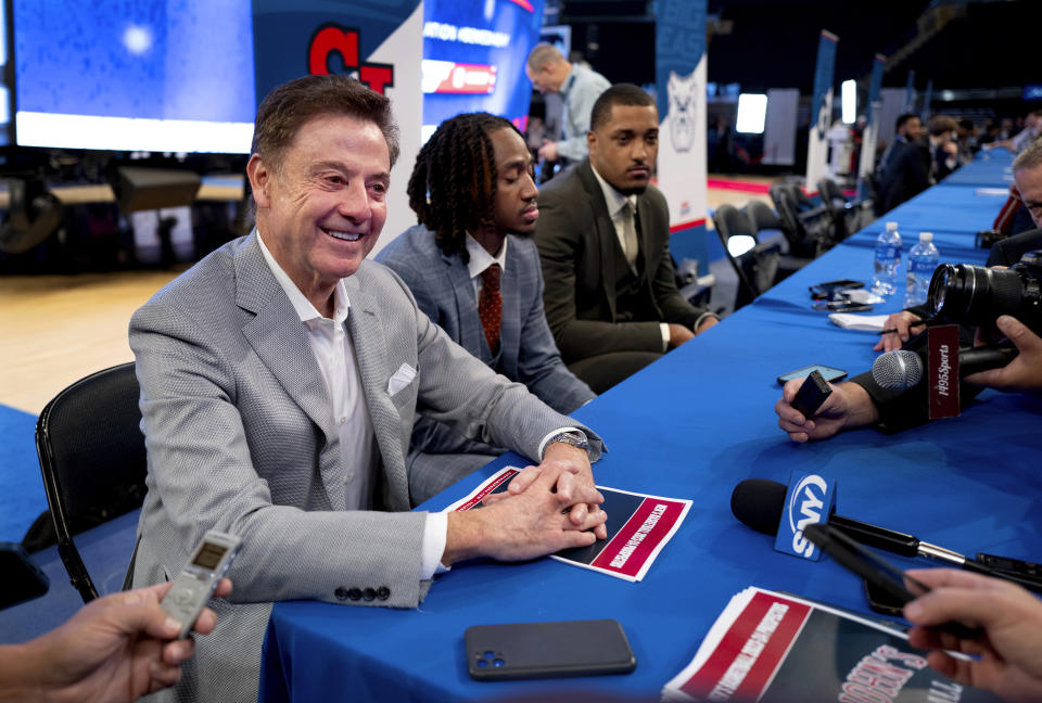 St. John's coach Rick Pitino speaks during the Big East NCAA college basketball media day, Tuesday, Oct. 24, 2023, at Madison Square Garden in New York. (AP Photo/Craig Ruttle)