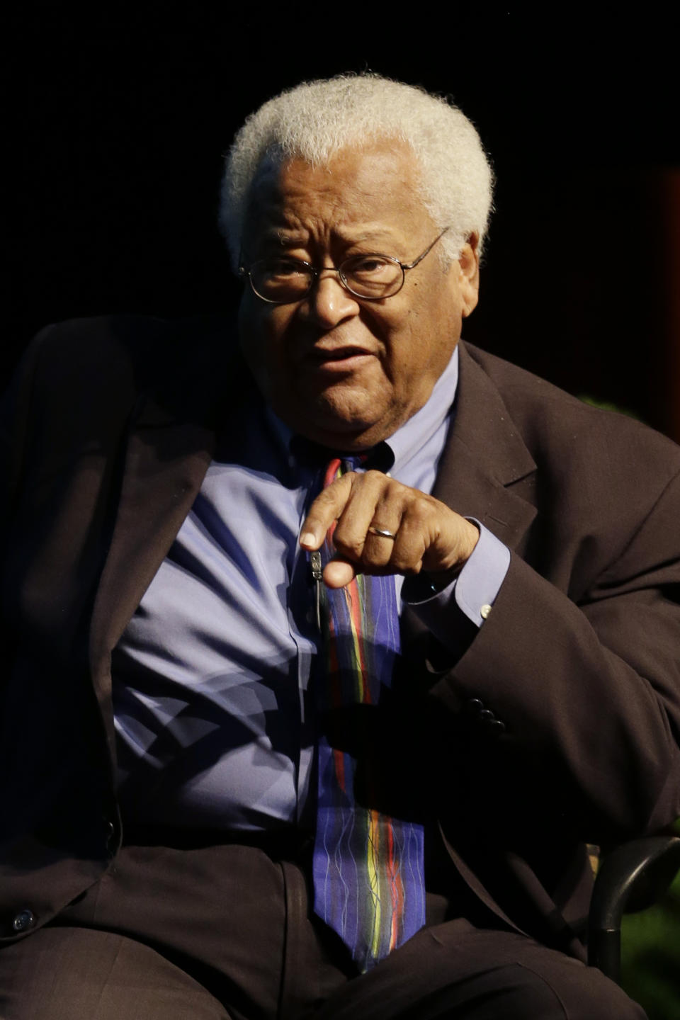 FILE - In this Sept. 17, 2015, file photo, the Rev. James Lawson speaks in Murfreesboro, Tenn. Lawson, who led nonviolence workshops during the civil rights struggles of the 1960s, said he's encouraged by efforts to maintain equality at the polls amid what he see as attempts to thwart it. (AP Photo/Mark Humphrey, File)