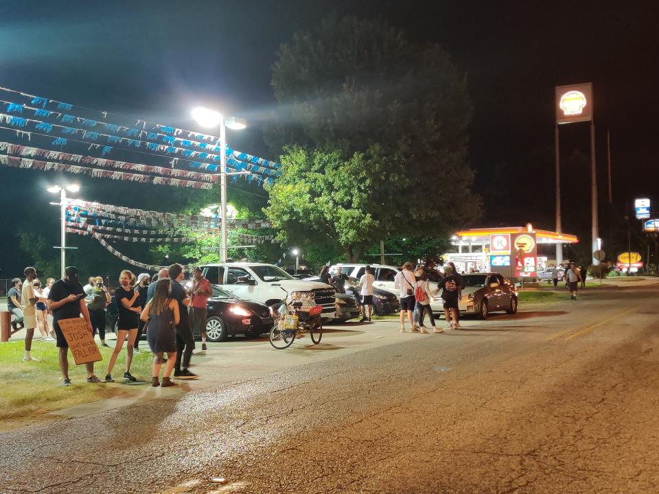 Protesters gather Sunday, Aug. 23, 2020, near the Shell gas station where Trayford Pellerin was fatally shot by Lafayette Police.