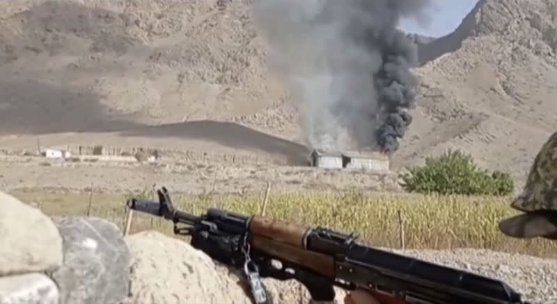 A still image shows said to be active military confrontation on Kyrgyz-Tajik border