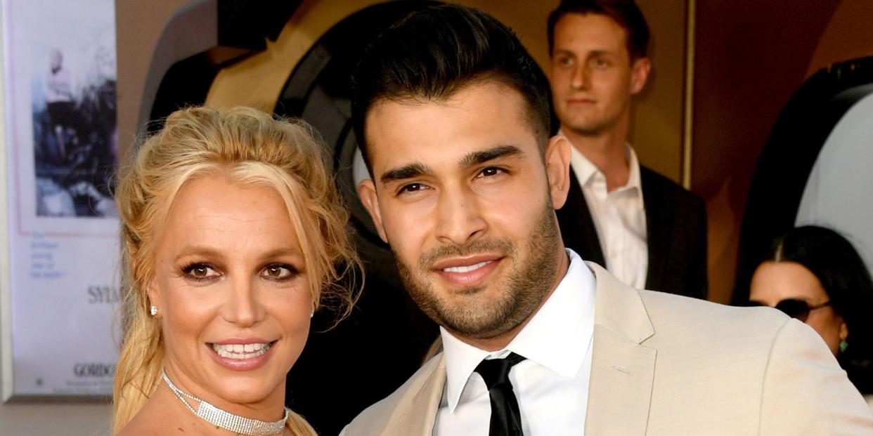 Britney Spears (L) and Sam Asghari arrive at the premiere of Sony Pictures' "One Upon A Time...In Hollywood"