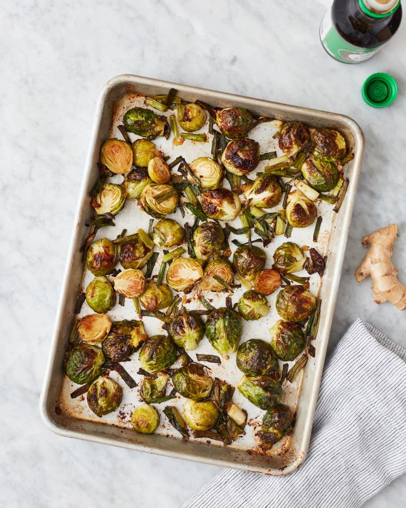 Roasted Brussels Sprouts with Ginger and Scallions