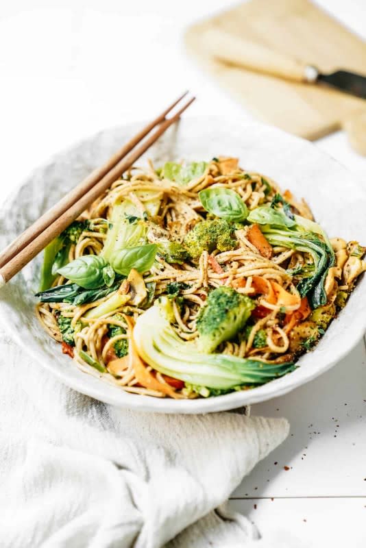 <p>This vegan soba noodle salad is loaded with healthy vegetables and a ton of flavour with the nut-free tahini dressing.</p><p><strong>Get the recipe: <a href="https://www.foodbymaria.com/vegan-soba-noodle-salad/" rel="nofollow noopener" target="_blank" data-ylk="slk:Vegan Soba Noodle Salad;elm:context_link;itc:0;sec:content-canvas" class="link "><em>Vegan Soba Noodle Salad</em></a></strong></p>
