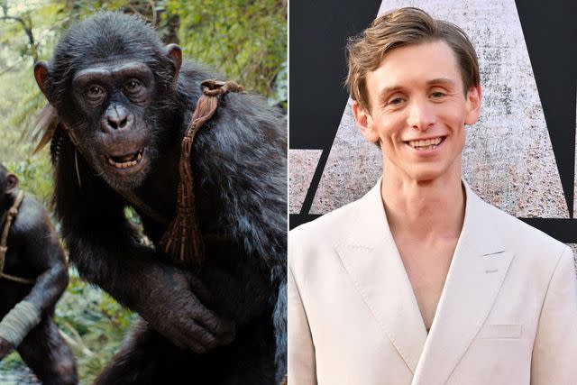 <p>courtesy 20th Century Studios; Axelle/Bauer-Griffin/FilmMagic</p> (Left-right:) Travis Jeffery in 'Kingdom of the Planet of the Apes'; on May 2