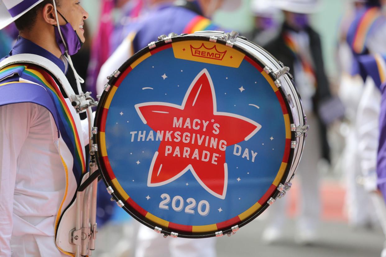 New York, N.Y/USA – 25th Nov. 2020: Performer carries a drum during the 94th Macy's Thanksgiving Day Parade in New York City, Nov. 25, 2020.