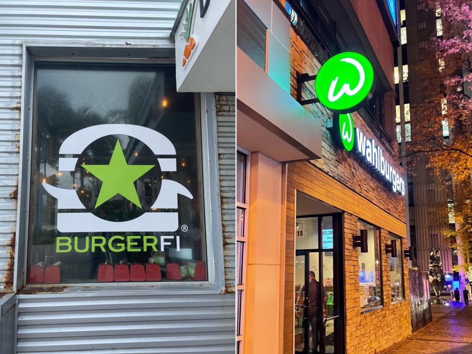 BurgerFi and Wahlburgers restaurant storefronts