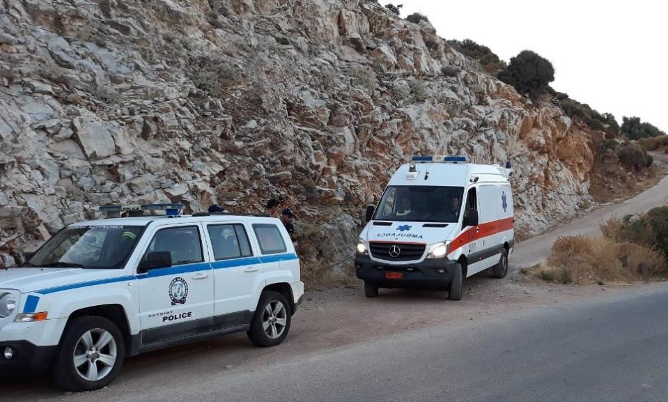 An ambulance leaves from a location where police said the body of Cyprus-based astrophysicist Natalie Christopher, 34, was found in a 20-meter-deep ravine, in Faros village on the Greek island of Ikaria, Wednesday, August 7, 2019. Greek authorities say search crews have found the body of a British scientist who went missing while on holiday on the Aegean island of Ikaria in a ravine near where the woman had been staying. (Nikos Litsardis/ikariaki.gr via AP)