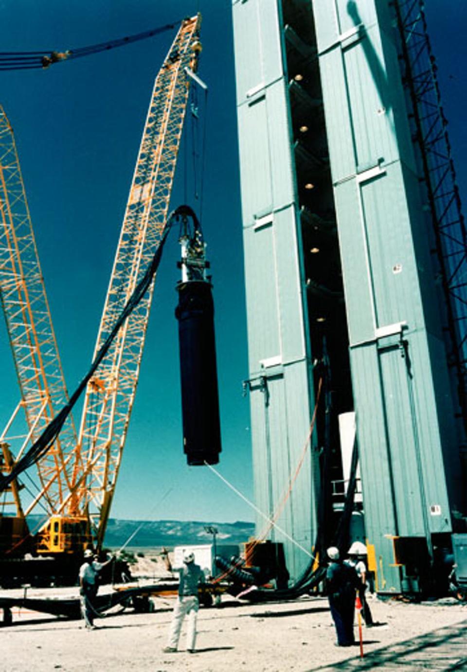 <span class="caption">The last nuclear test ever conducted by the U.S. was done on Sept. 23, 1992, at an underground test facility in Colorado, and was described as a ‘test to ensure safety of deterrent forces.’</span> <span class="attribution"><a class="link " href="https://en.wikipedia.org/wiki/Operation_Julin#/media/File:Equipment_being_lowered_for_Operation_Julin,_1992.jpg" rel="nofollow noopener" target="_blank" data-ylk="slk:Los Alamos National Laboratories;elm:context_link;itc:0;sec:content-canvas">Los Alamos National Laboratories</a></span>