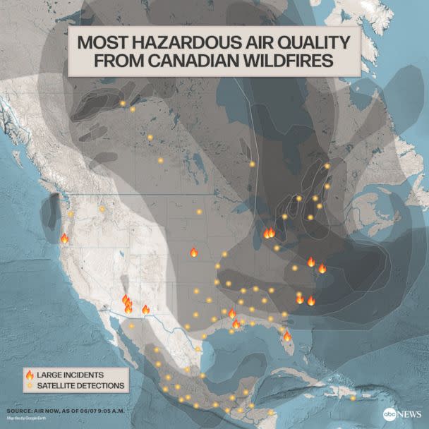 PHOTO: Most Hazardous Air Quality from Canadian Wildfires (ABC News, Air Now)