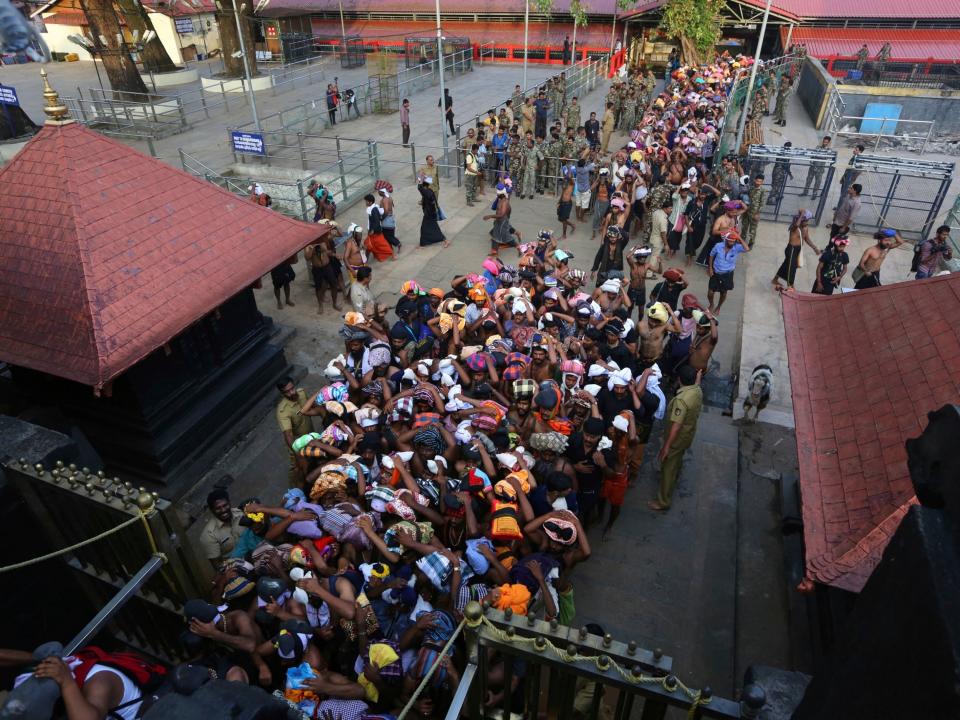 Devotees at the Sabarimala temple: AP