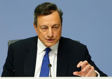 European Central Bank (ECB) President Mario Draghi addresses a news conference at the ECB headquarters in Frankfurt, Germany, December 8, 2016. REUTERS/Ralph Orlowski
