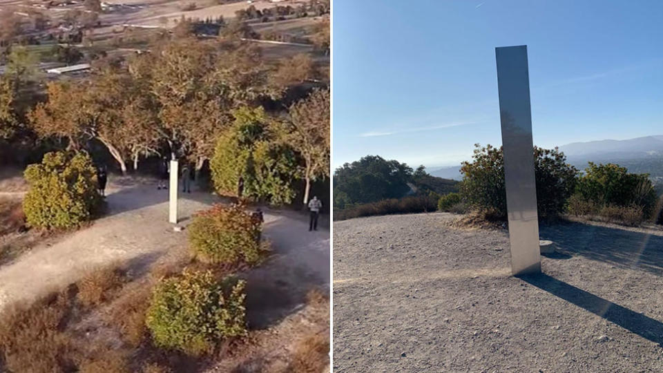 Another mysterious monolith has been spotted in Southern California. Source:  KEYT-TV/Twitter - @tvzuke