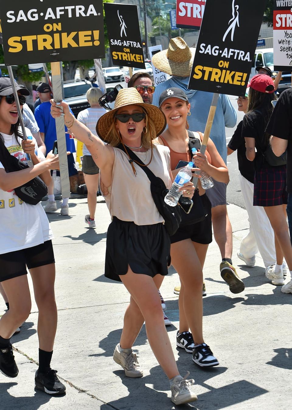 Hilary Duff on the picket line in Los Angeles (Jordan Strauss/Invision/AP)