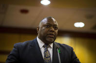 FILE - Newport News Superintendent of Schools George Parker makes remarks on the safety parameters currently in place at the city's schools during a press conference at the Newport News School Administration Building in Newport News, Va., Jan. 9, 2023. The Newport News School Board announced on Wednesday, Jan. 25, that Parker will leave his role as superintendent after voting 5-1 in favor of a separation agreement and severance package. (AP Photo/John C. Clark, File)