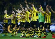 Football Soccer - Borussia Dortmund v SC Freiburg - German Bundesliga - Signal Iduna Park, Dortmund, Germany - 23/09/16 Borussia Dortmund players celebrate after match. RUTERS/Thilo Schmuelgen