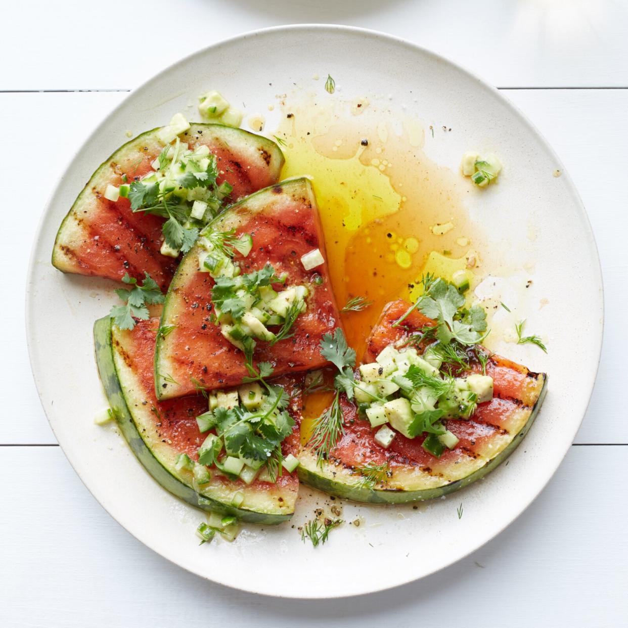 Grilled Watermelon with Avocado, Cucumber and Jalapeno Salsa