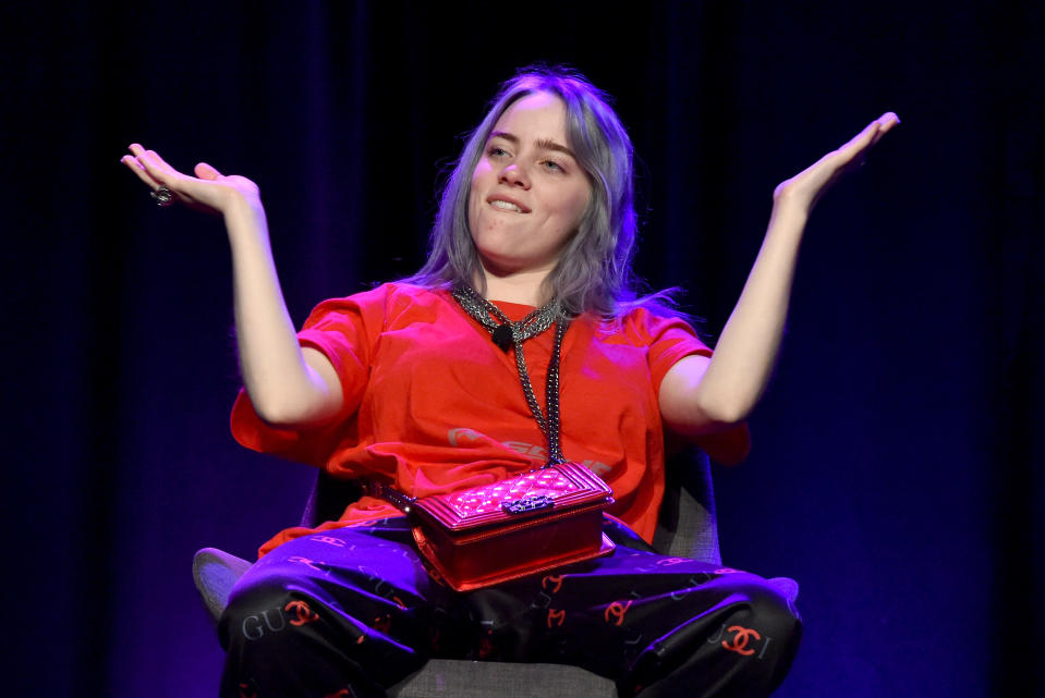 HOLLYWOOD, CA - MAY 08:  Singer/Songwriter Billie Eilish speaks onstage at the 'Billie Eilish and Finneas O'Connell in Conversation' panel at The 2018 ASCAP "I Create Music" EXPO at Loews Hollywood Hotel on May 8, 2018 in Hollywood, California.  (Photo by Lester Cohen/Getty Images for ASCAP)