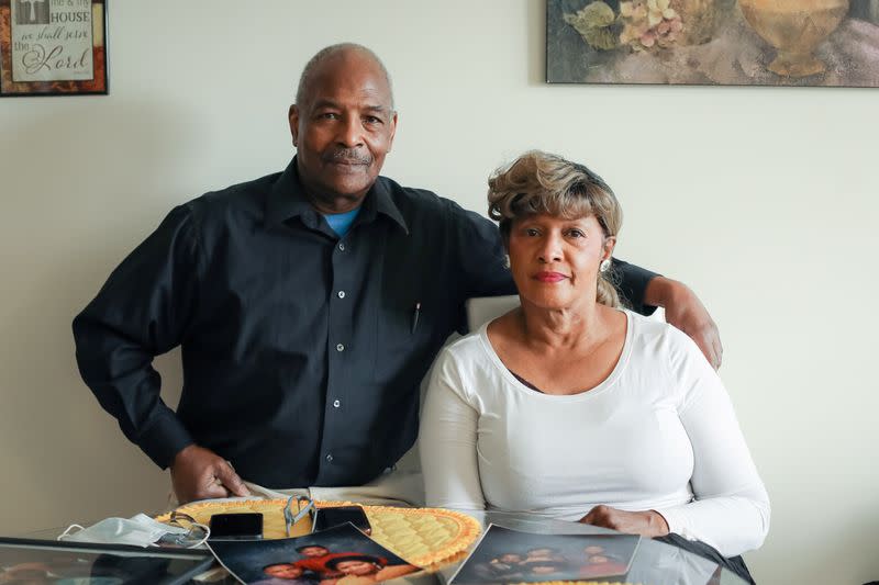 Frank and Sharlene Simmons pose for a photograph in Rochester, New York