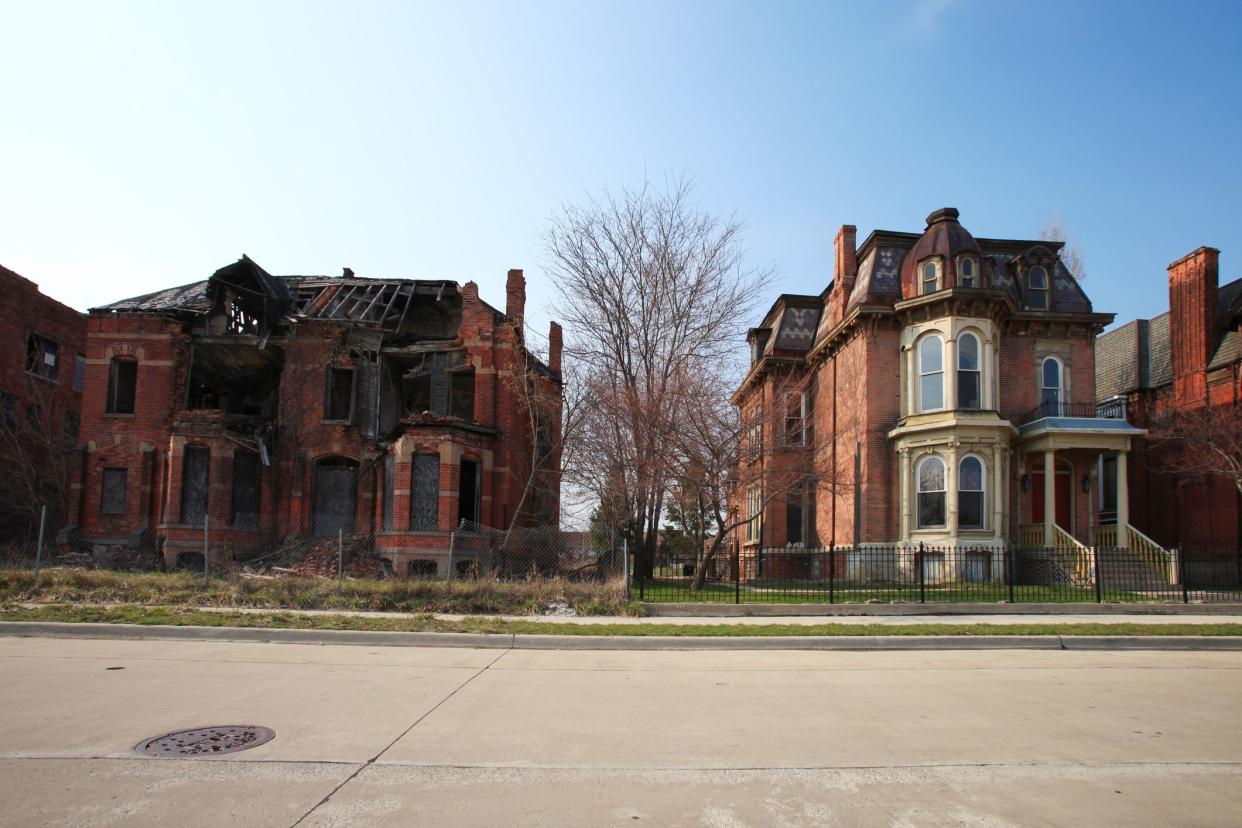 Abandoned brick buildings in Detroit, Michigan