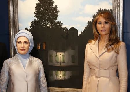 U.S. first lady Melania Trump and Turkey's first lady Emine Erdogan visit the Magritte Museum in Brussels, May 25, 2017. REUTERS/Francois Lenoir