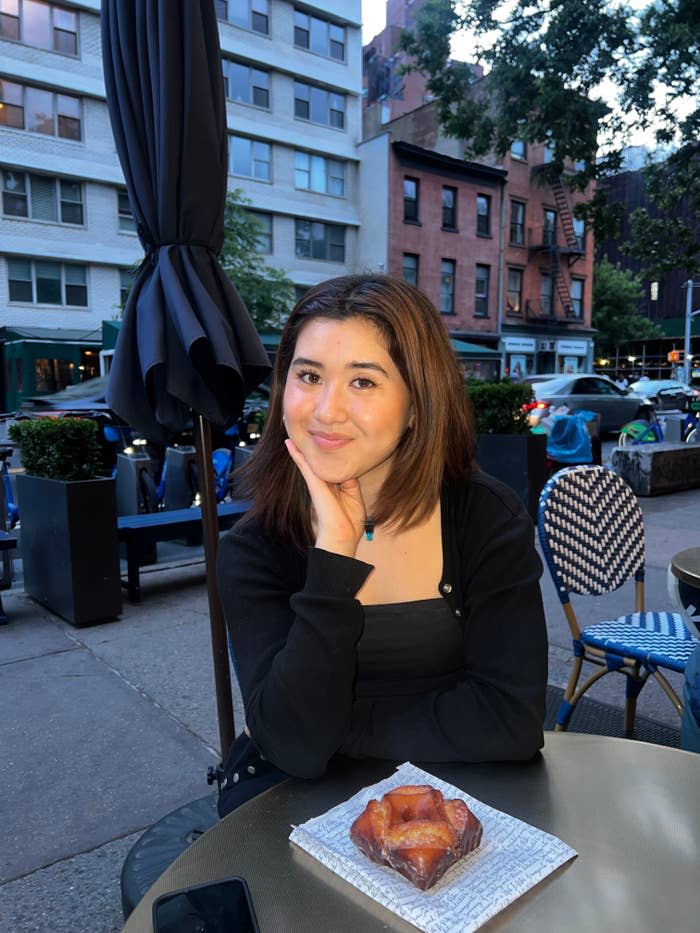 Closeup of the author sitting at a table