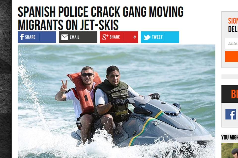 Gaffe: the picture shows footballer Lukas Podolski on a jet-ski in Brazil before the 2014 world cup