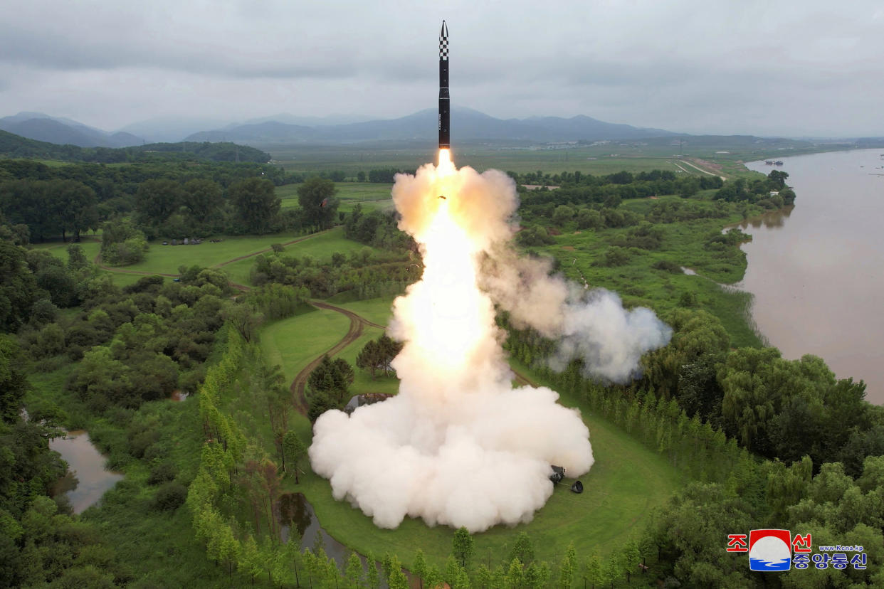 An intercontinental ballistic missile is launched from an undisclosed location in North Korea on July 13.