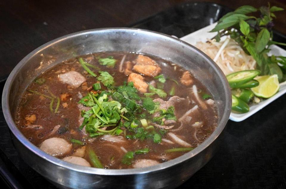 A giant bowl of boat noodle soup is served up at U-D Thai at their location in southeast Fresno.