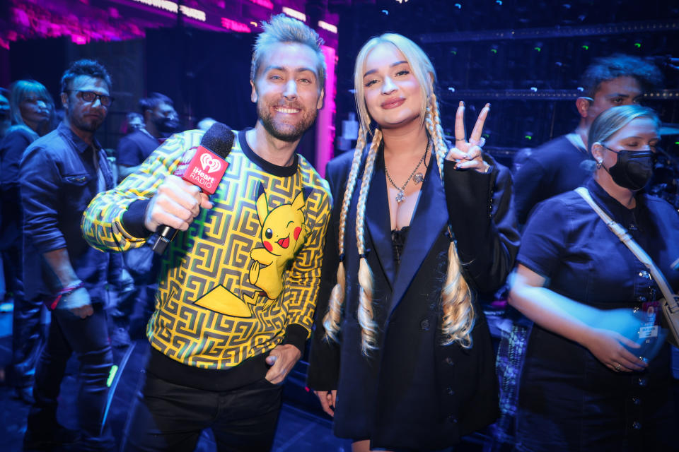 Lance Bass and Kim Petras backstage during night one of the iHeartRadio Music Festival held at T-Mobile Arena on September 23, 2022 in Las Vegas, Nevada.