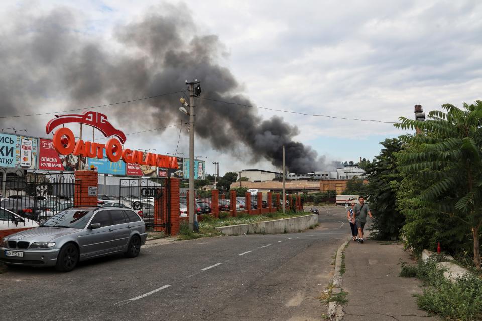 Smoke rises in the air after shelling in Odesa, Ukraine, Saturday, July 16, 2022.