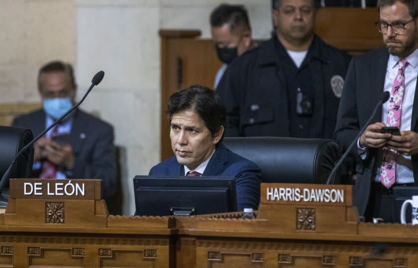 Embattled city councilman Kevin De Leon at City Council meeting on Dec. 13.