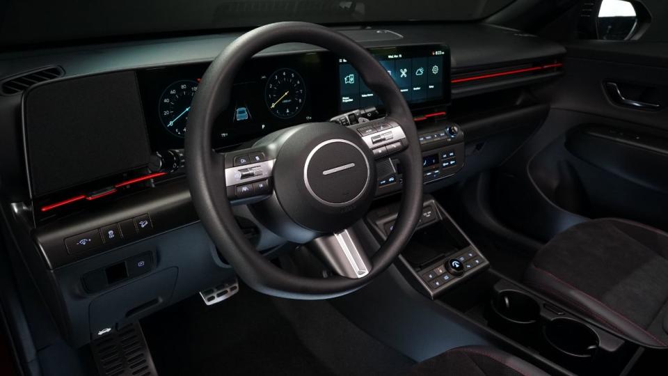 inside of a 2024 hyundai kona nline with black leather