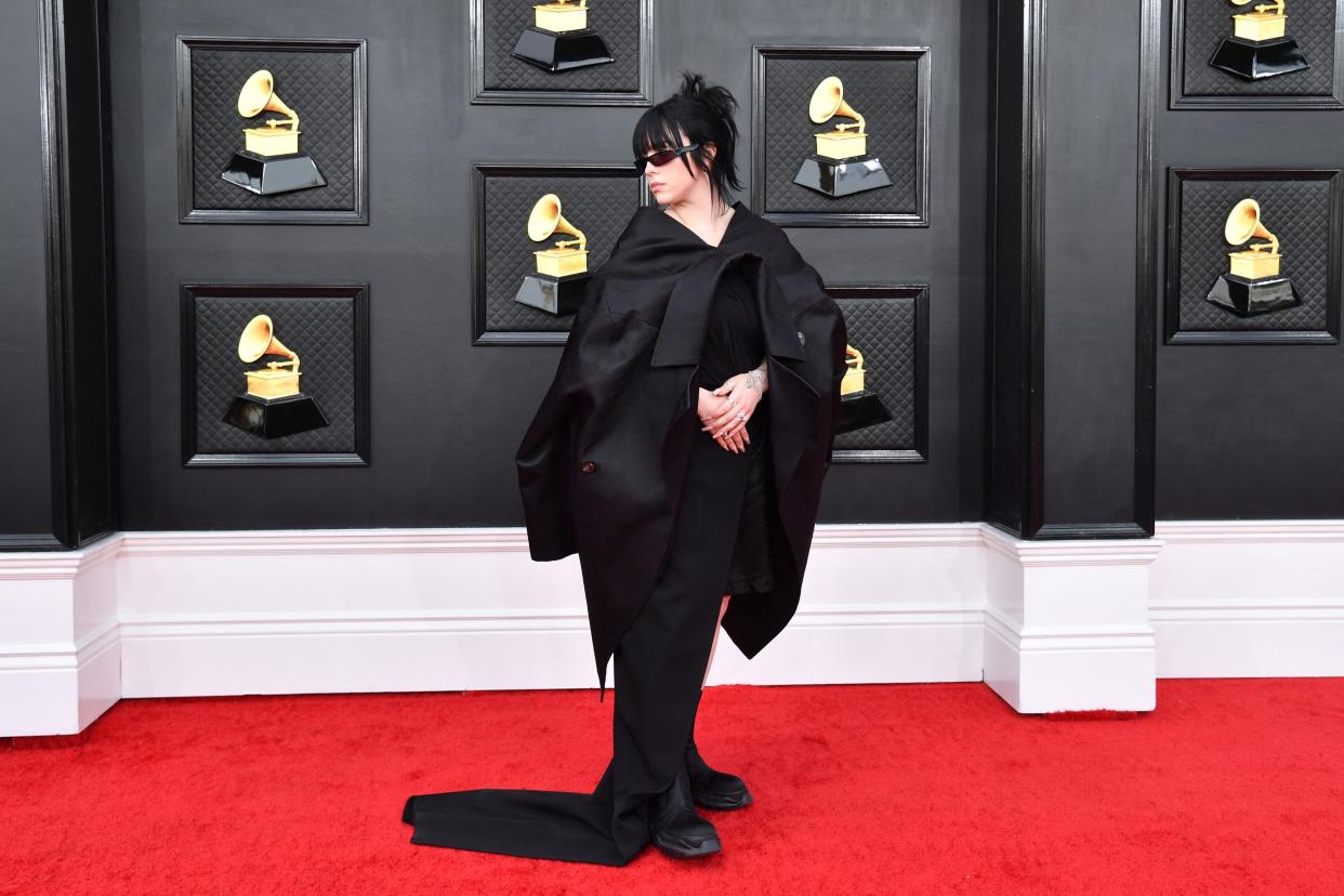 Billie Eilish arrives for the 64th Annual Grammy Awards in Rick Owens. (Photo: Getty Images)