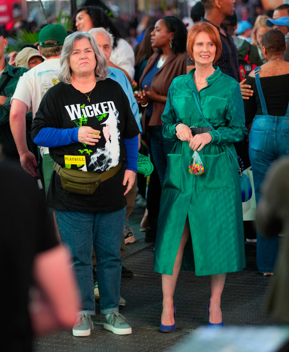 Cynthia Nixon, wedges, "And Just Like That," suede, New York, Rosie O'Donnell