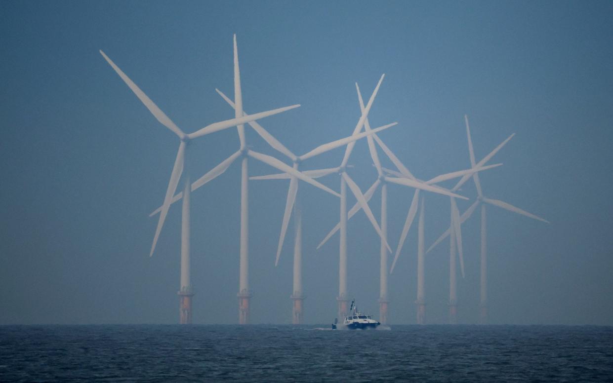 Offshore wind turbines. These fixed turbines are expensive, but the British government is having to offer even bigger subsidies to floating ones like those planned for most US projects