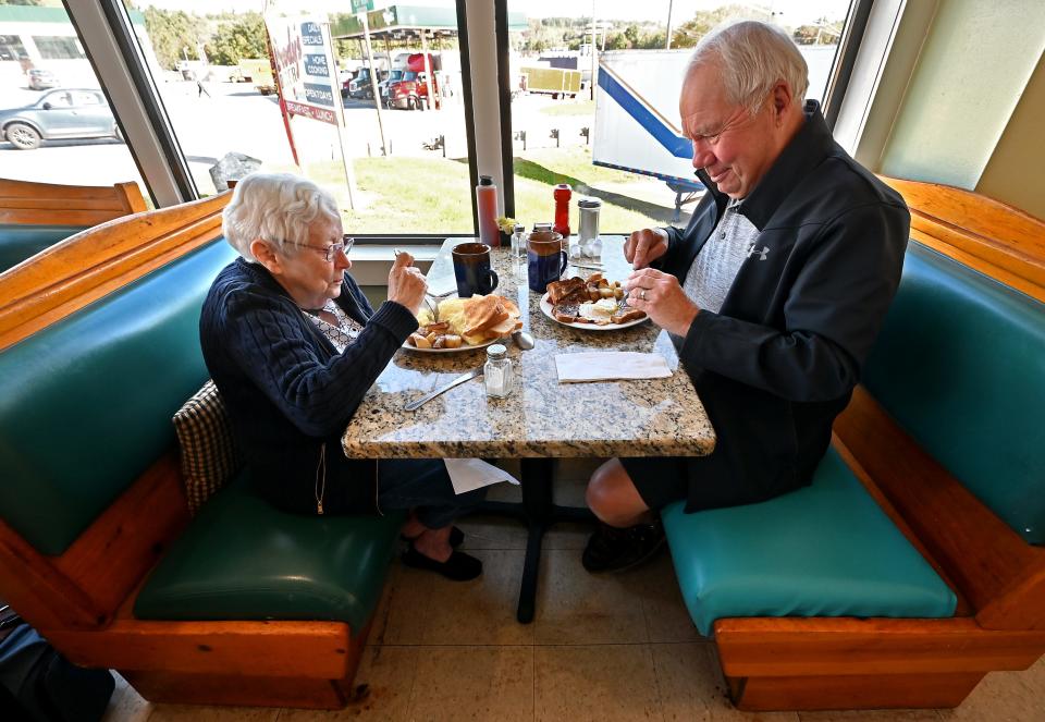 Rick, 77, and Gerri Cayer, 78, of Northborough enjoy breakfast at Brody's Diner.