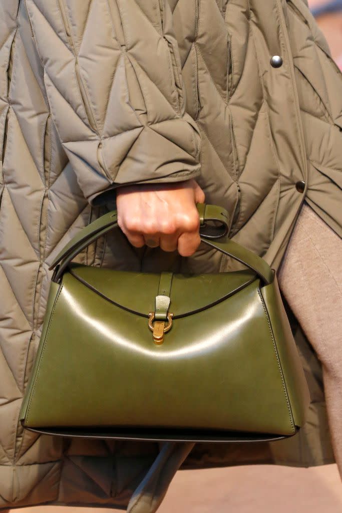 An olive leather handbag at Salvatore Ferragamo fall ’20. - Credit: Shutterstock