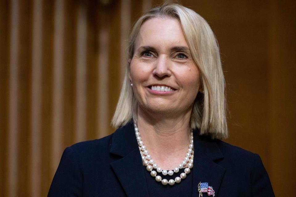 Bridget Brink arrives to testify on her nomination to be US Ambassador to Ukraine during a Senate Foreign Relations Committee hearing on Capitol Hill in Washington, DC, on May 10, 2022.