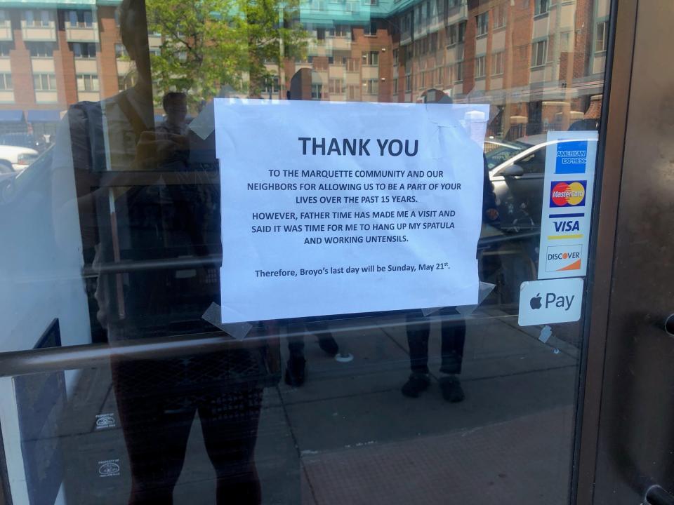 A sign at Broken Yolk, 1617 W. Wells St., says that the restaurant closed on May 21.