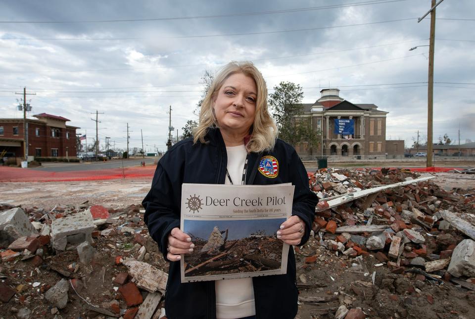 Natalie Perkins, editor and publisher of the Deer Creek Pilot, and deputy director of the Sharkey County Emergency Management Agency, seen Monday, Jan. 8, 2023, has been named a 2023 USA Today Woman of the Year. On March 24, 2023, a tornado decimated Rolling Fork, Miss. Perkins worked at the EMA to get needed services to the community while not missing one edition of the Pilot, the Rolling Fork hometown paper.