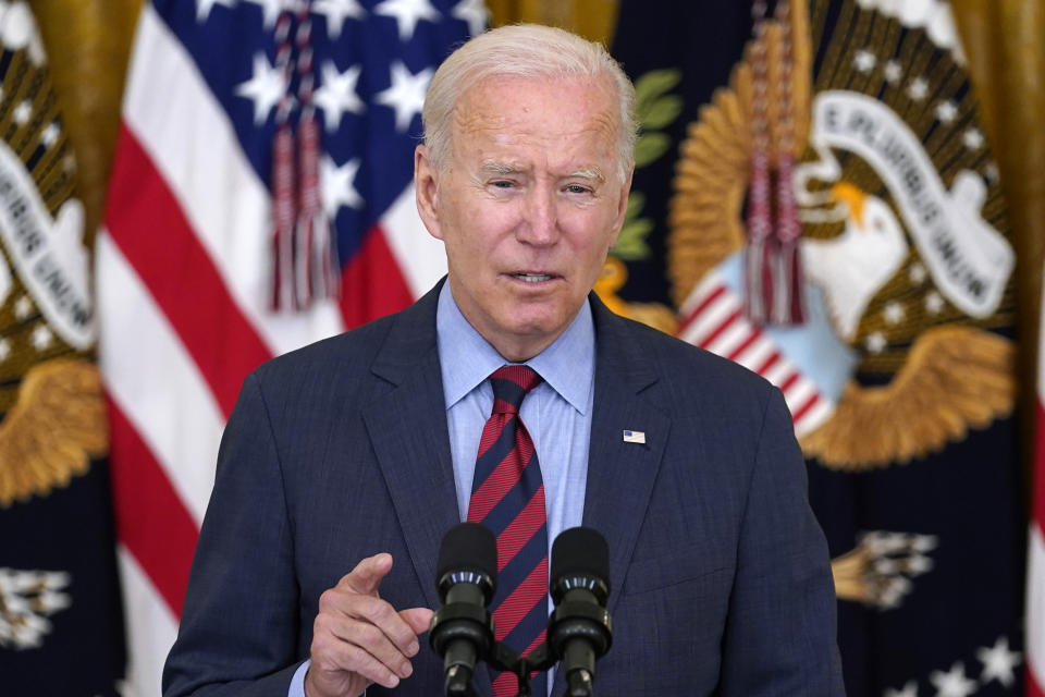 President Joe Biden speaks about the coronavirus pandemic in the East Room of the White House in Washington, Tuesday, Aug. 3, 2021. (AP Photo/Susan Walsh)