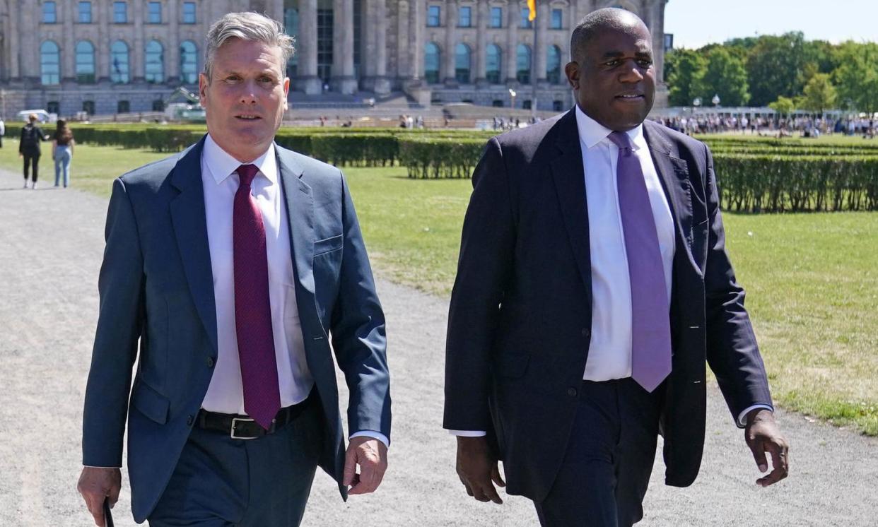 <span>Keir Starmer and the shadow foreign secretary, David Lammy, who has urged Israel to comply with ‘binding orders’ of the ICC.</span><span>Photograph: Stefan Rousseau/PA</span>
