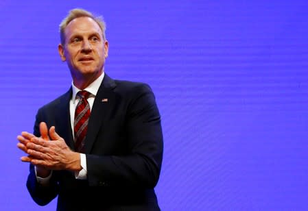 Acting U.S. Defense Secretary Patrick Shanahan gestures during the IISS Shangri-la Dialogue in Singapore